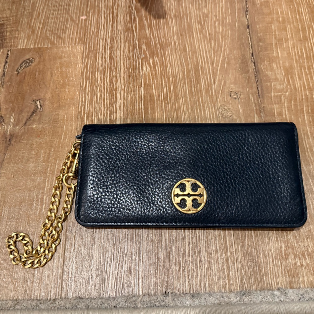 Tory Burch wristlet - black leather with gold chain